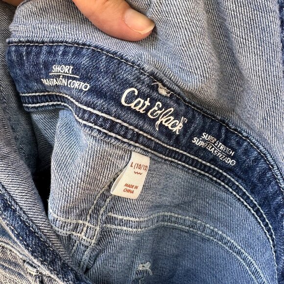 Cat & Jack Girls Sequin Super Stretch Denim Overall Shorts Size L 10/12 - Picture 2 of 11